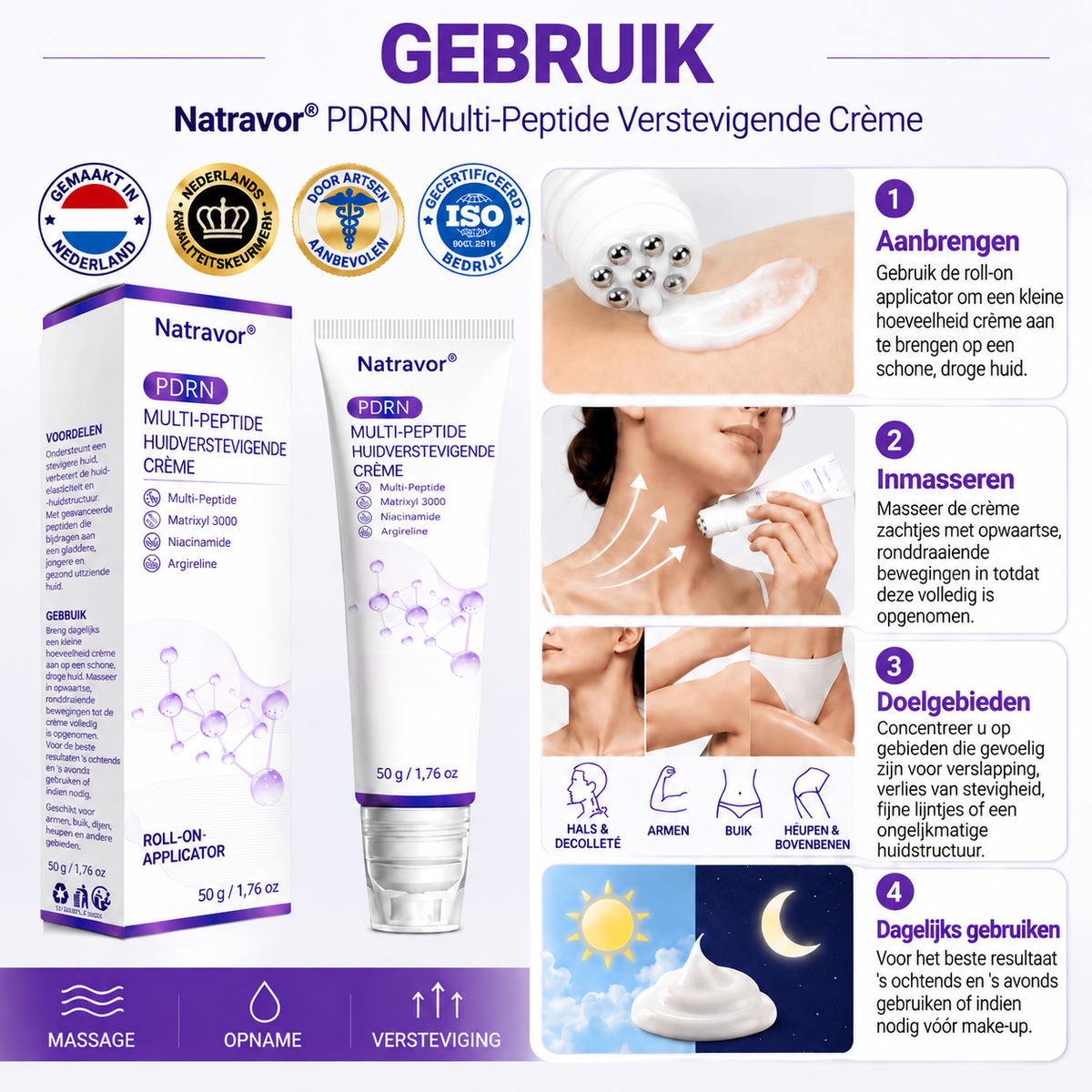 Natravor®🎗️ PDRN Multi-Peptide Massage Roller Crème – Anti-aging verzorging, hydratatie, versteviging & lifting voor een gladdere en egalere huid-b