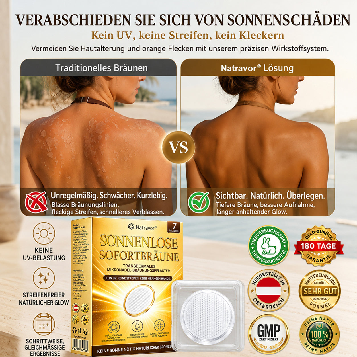 ⭐ 𝗡𝗮𝘁𝗿𝗮𝘃𝗼𝗿® Micronaald-bruiningspleisters: Natuurlijke bronzen glow zonder UV & DHA