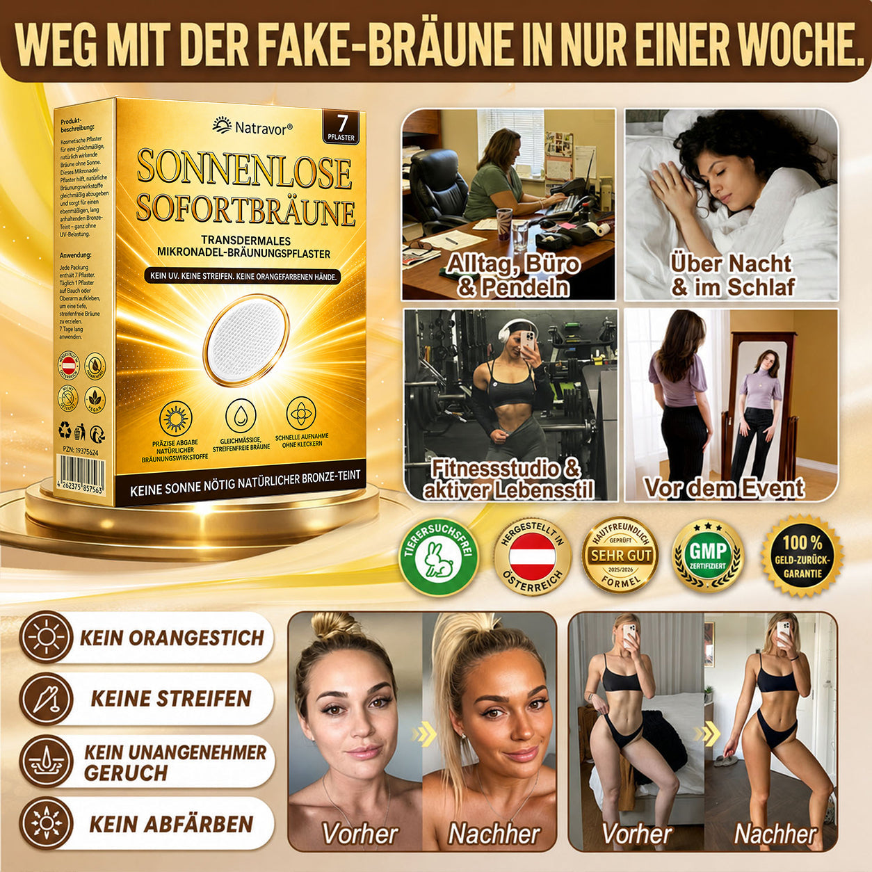 ⭐ 𝗡𝗮𝘁𝗿𝗮𝘃𝗼𝗿® Micronaald-bruiningspleisters: Natuurlijke bronzen glow zonder UV & DHA