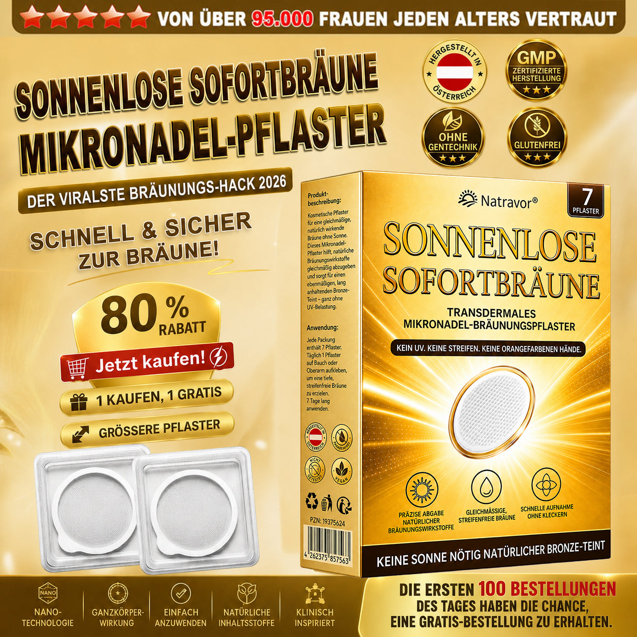 ⭐ 𝗡𝗮𝘁𝗿𝗮𝘃𝗼𝗿® Micronaald-bruiningspleisters: Natuurlijke bronzen glow zonder UV & DHA