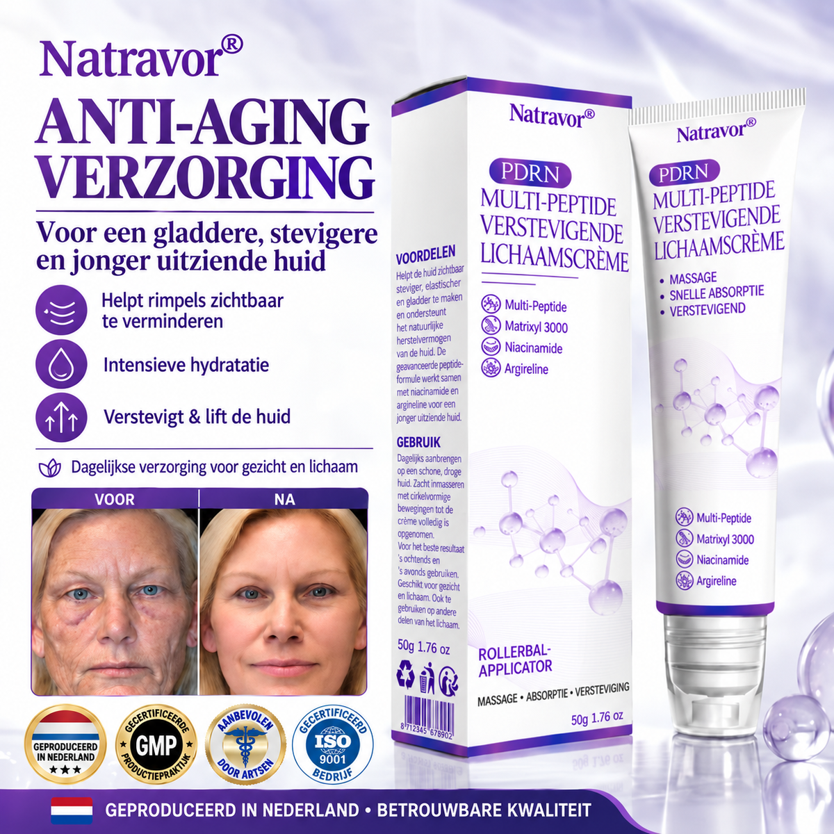 Natravor®🎗️ PDRN Multi-Peptide Massage Roller Crème – Anti-aging verzorging, hydratatie, versteviging & lifting voor een gladdere en egalere huid-b